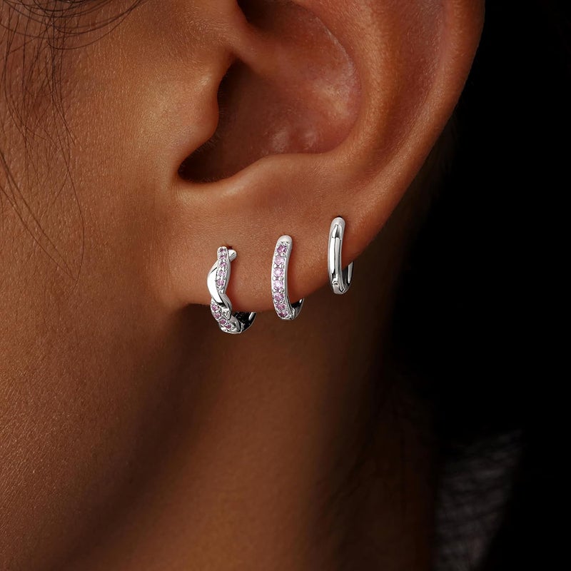 Inerney 14K Gold Plated Huggie Hoop Earrings for Women, Small Sterling Silver Earring Set Hypoallergenic Cartilage Helix Stacks, Mini Dainty Cute Trendy Birthstone Jewelry Gift for Multiple Piercings - Image 4